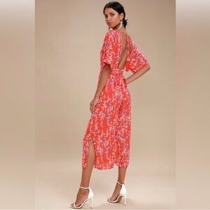 Moon River Anthropologie Red Floral Print Backless Jumpsuit